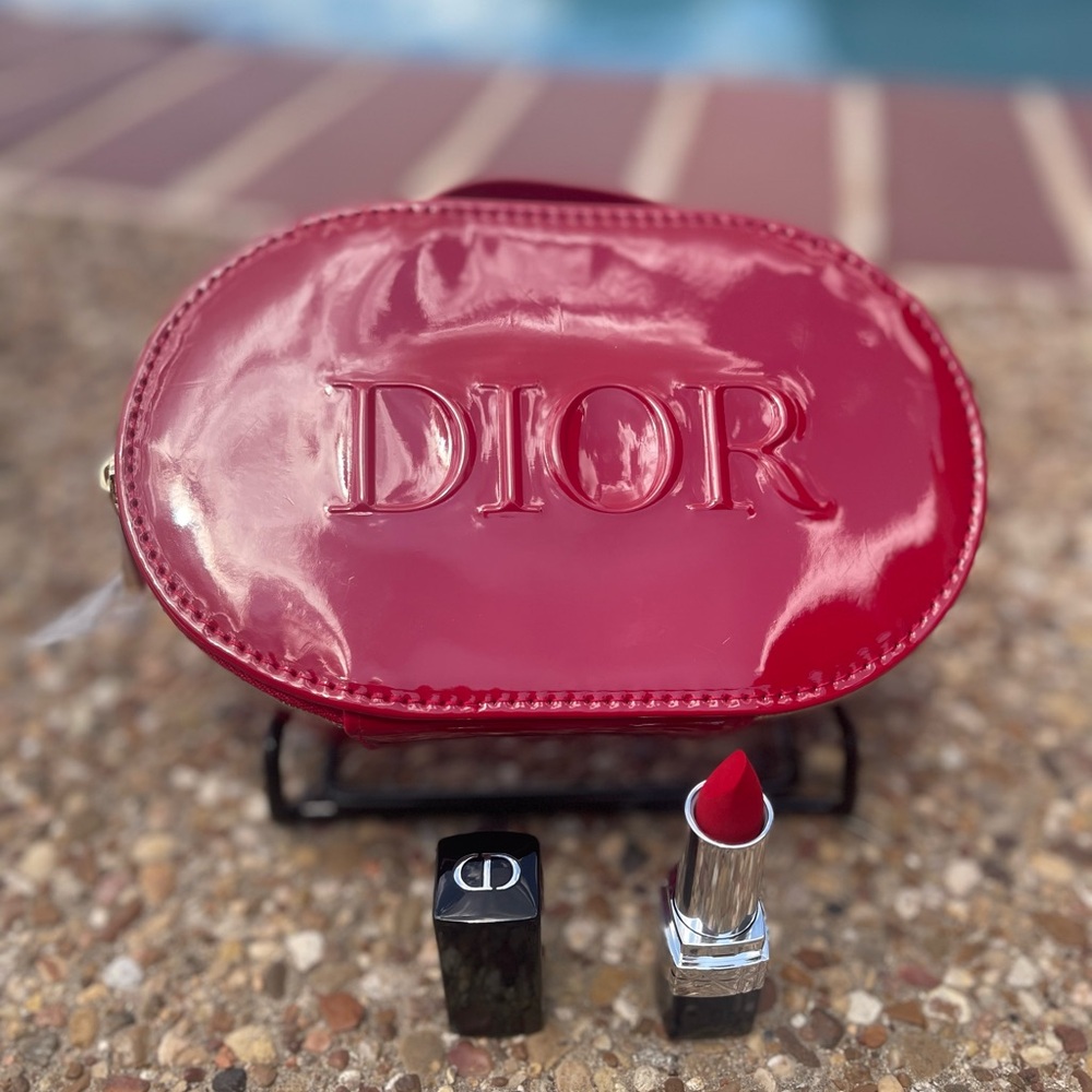 Dior Glossy Red Pouch with Full size Lipstick - Picture 2 of 6